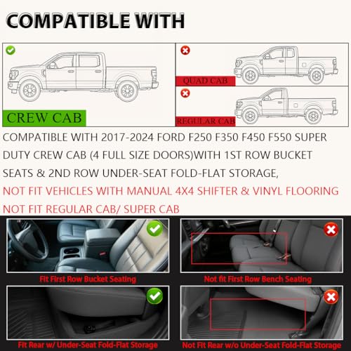 Floor Mats Fit Ford F250 F350 F450 F550 Crew Cab 2017 (17-26|Fit F250 F350 F450 Crew Cab|3Pcs)
