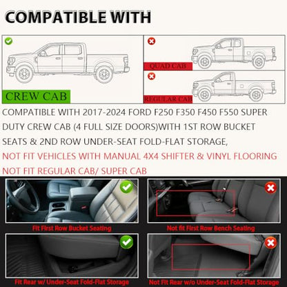 Floor Mats Fit Ford F250 F350 F450 F550 Crew Cab 2017 (17-26|Fit F250 F350 F450 Crew Cab|3Pcs)