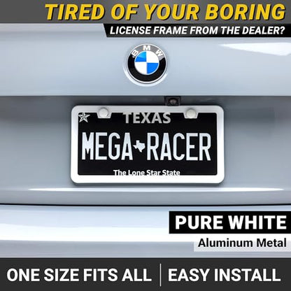 Premium Slim Gloss White License Plate Frames (White / 2 Piece)