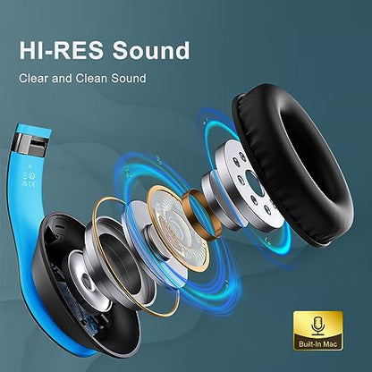 Wireless Bluetooth Headphones Over Ear V6.0 HiFi Stereo with Mic (Blue)