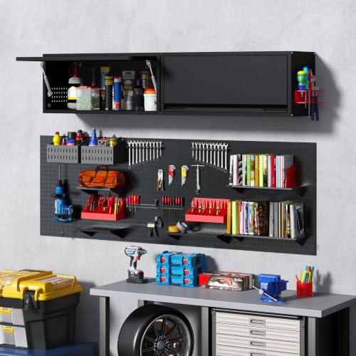Metal Garage Wall Cabinet with Doors Side with Holes (13.8''H / Black)