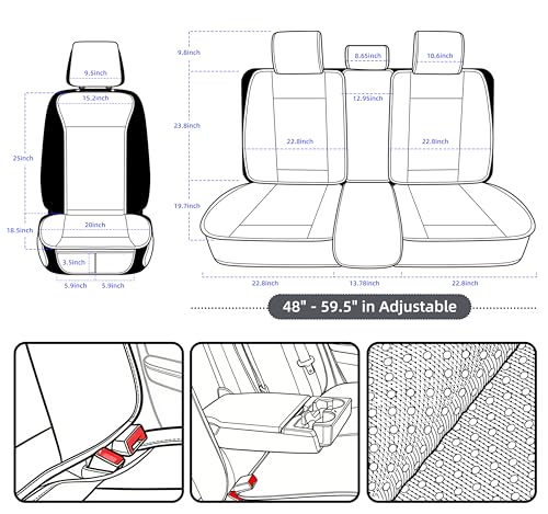 Car Seat Cover Full Set Leather Waterproof Front Rear Red (Red)