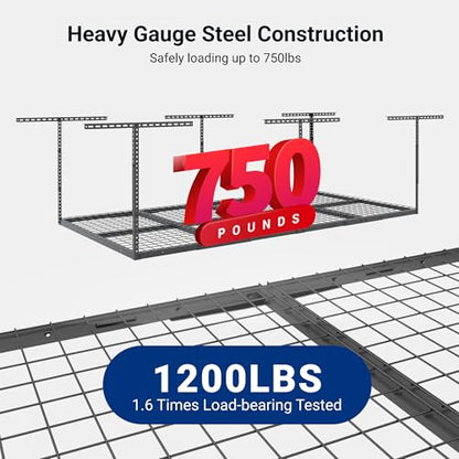 4x8 Overhead Garage Ceiling Storage Rack Adjustable (Hammertone / 4x8 ft)