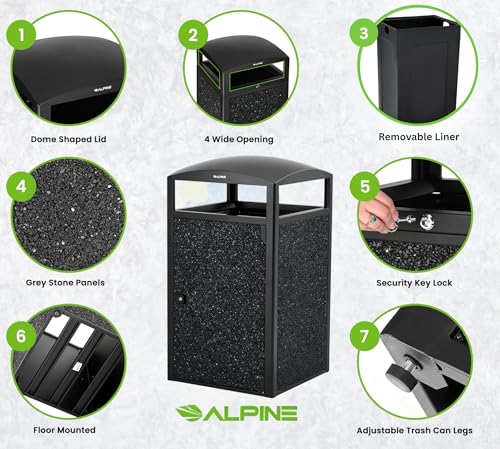 Outdoor Commercial Trash Can with Lid (Black)