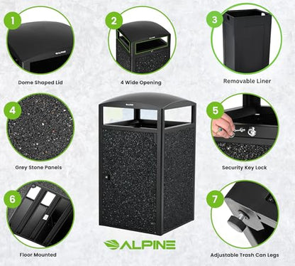 Outdoor Commercial Trash Can with Lid (Black)
