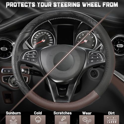 Steering Wheel Cover 14.5 (Standard size[14 1/2''-15''] / Black and Dark Brown)