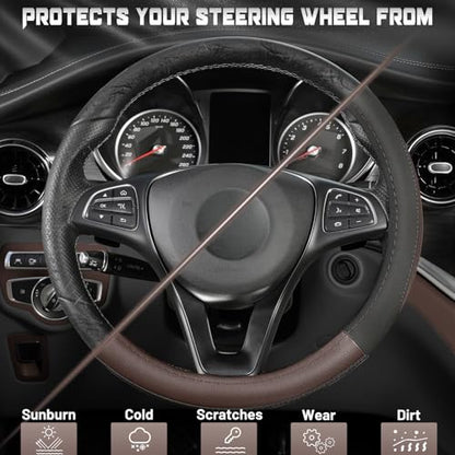 Steering Wheel Cover 14.5 (Standard size[14 1/2''-15''] / Black and Dark Brown)