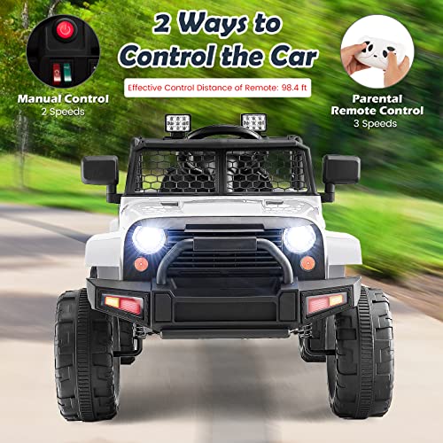 Ride on Car 12V Battery Powered Truck Vehicle with Remote Control (White / 39" x 26" x 26")