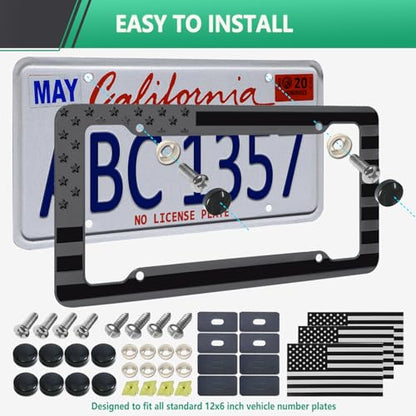 Black American Flag License Plate Frame (Black Plastic)
