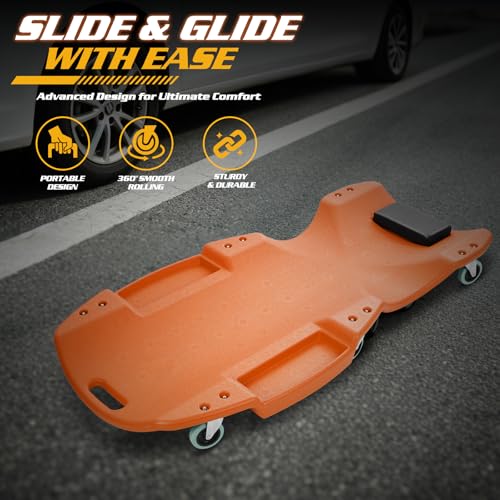 Mechanic Creeper with Padded Headrest & Tool Trays (Orange / 46.5")