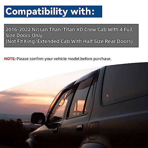 4pcs Window Visor Rain Guards for 16 (for 2016-2022 Nissan Titan Crew Cab)
