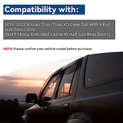 4pcs Window Visor Rain Guards for 16 (for 2016-2022 Nissan Titan Crew Cab)