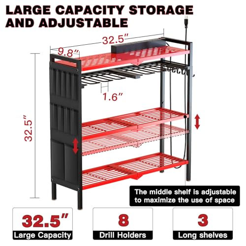 Power Tool Organizer Cart with Charging Station (Red)