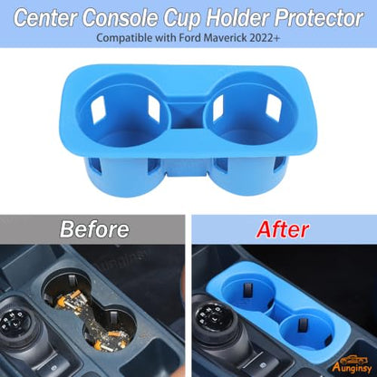 Center Console Cup Holder Protector Compatible with Ford Maverick 2022 (Blue)