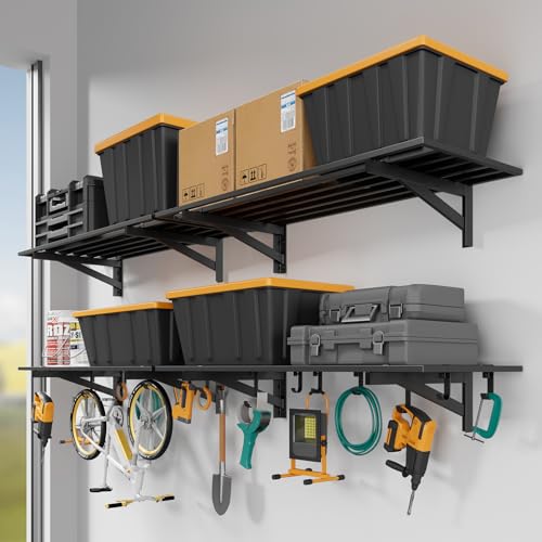 4 Pack Garage Shelving Wall Mounted with 16 Hooks (4 pack-1.5x4ft)
