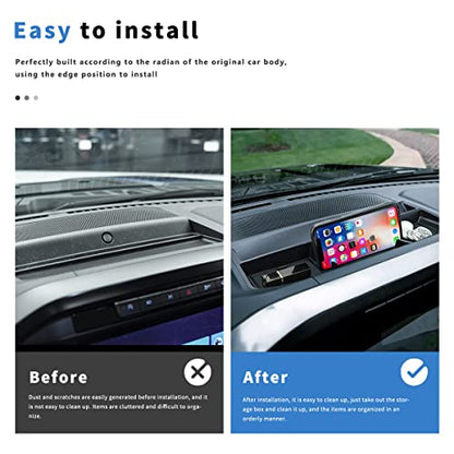 Dashboard Organizer Tray for Ford F150 2021 2022 2023 Center Console Car Dashboard Accessories Phone Holder ABS Insert Secondary Storage Box with 3 Non Slip Rubber Mats (Black)