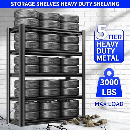 Metal Storage Shelving (Black / 5 Tier - (24"D x 48"W x 72"H))