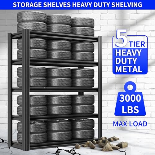 Metal Storage Shelving (Black / 5 Tier - (18" D×47.5“W×78”H))