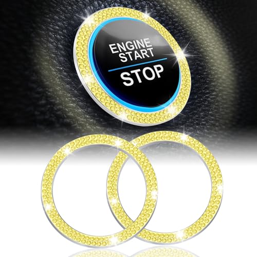 2 PCS Crystal Double Rhinestone Car Engine Start Stop Decoration Ring (Double Lemon-yellow)