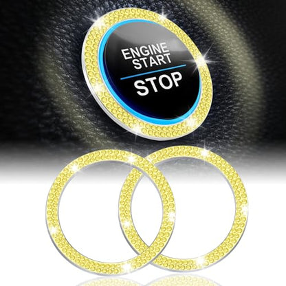 2 PCS Crystal Double Rhinestone Car Engine Start Stop Decoration Ring (Double Lemon-yellow)