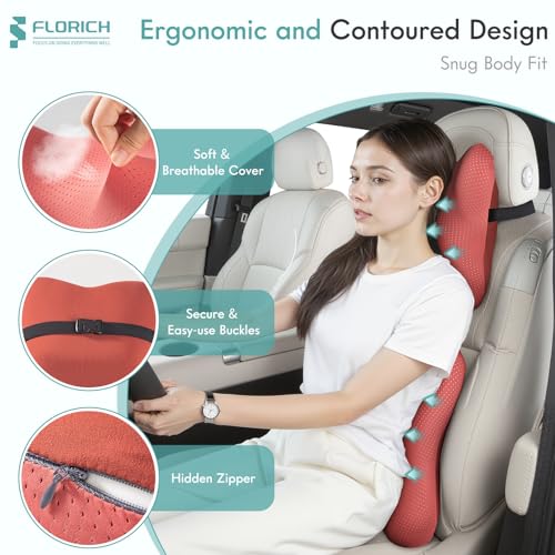 Car Lumbar Support Pillow and Neck Headrest Pillow for Office Chair (Red / 2 Pieces)