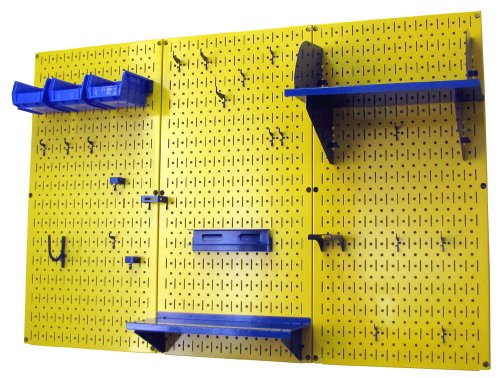 Pegboard Organizer 4 ft. Metal Pegboard Standard Tool Storage Kit with Yellow Toolboard and Blue Accessories (Yellow Pegboard Blue Accessories)