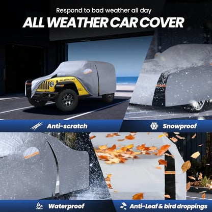 Multi Layer Car Cover Custom Fit for Jeep Wrangler 2 Door CJ YJ JK JL (W.Custom Fit Jeep wrangler 2 Door / White Car Cover)