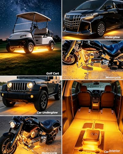 12V Led Light Strip for Car Motorcycle Golf Cart 12.5In Amber 4Pack (Amber Led Strip)