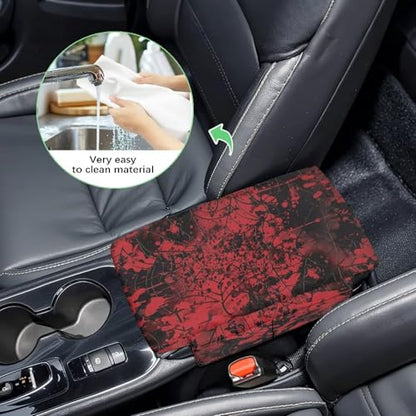 Bloody Print Cobweb Auto Center Console Cover Armrest Seat Box Cover Protector with 4 Storage Bags Middle Console Pad Arm Rest Covering for Car Side Storage Box for Women Men (Bloody Print Cobweb)