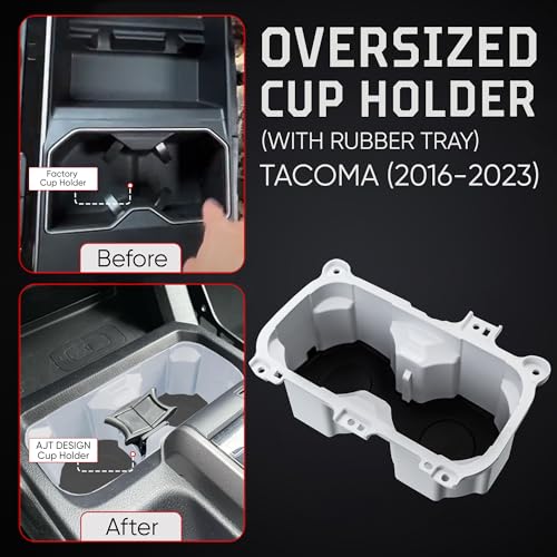 Oversize Cup Holder with Tray Compatible with Toyota Tacoma 2016 (White / With Rubber Tray)