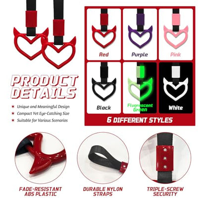 2 Pcs Devil Heart Shaped Car Handle Strap (Red)