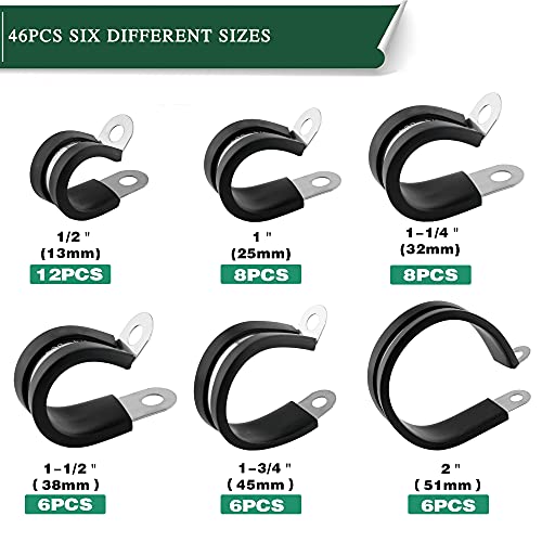 46PCS Cable Clamps Assortment Kit (46pcs - 1/2", 1", 1-1/4", 1-1/2", 1-3/4", 2")