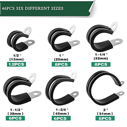 46PCS Cable Clamps Assortment Kit (46pcs - 1/2", 1", 1-1/4", 1-1/2", 1-3/4", 2")