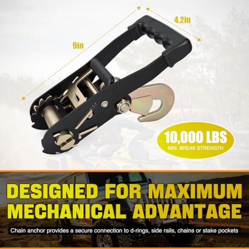 Tire Tie Down Straps 2" x 120" with Snap Hooks 4Pack Heavy Duty Adjustable Wheel Straps for Hauling UTV (4Pcs 2in x 10ft Straps with Snap Hooks)