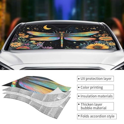 Floral Dragonfly Car Sun Shade Windshield Sunshade Foldable Front Window Shield Cover for Truck SUV (Blue9 / Small)