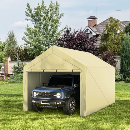 10x20 ft Heavy Duty Carport with Removable Sidewalls (Beige)