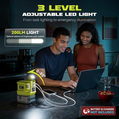 220W Portable Power Inverter Compatible with Ryobi 18V Battery (1-pack / Green)