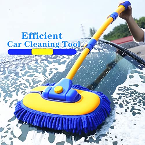 15°Curved Chenille Car Wash Brush Mop with Long Handle (Blue-003)