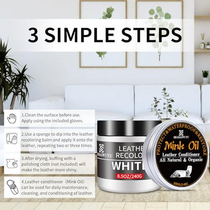 8.5oz Leather Recoloring Balm with 100ml Mink Oil (White / Leather Recoloring Balm+Mink Oil)