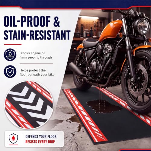 Motorcycle Mat Garage Floor Rug Washable Parking Mats for Garage Floors Non Slip Oil Absorbent Pad Rubber Backing Layer Protects Floor (Red,Black / 78 X 31 Inch)