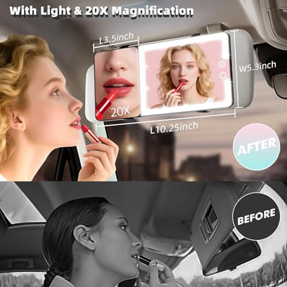 Car Sun Visor Vanity Mirror with Lights & 20X Magnification (1pcs-Black)