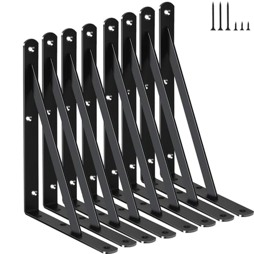 8 Pack L8 x H 6" Black Heavy Duty Shelf Brackets with Screws Metal Shelf Brackets Shelf Support Angle Brackets for Shelves L Brackets Heavy Duty Floating Shelf (8 Pack-Black / 8''x6'')