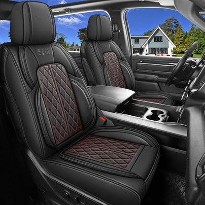 Car Seat Cover Custom Fit for Dodge Ram 1500 2500 3500 2002 (Black RedLine / Full Set (Curved Rear))