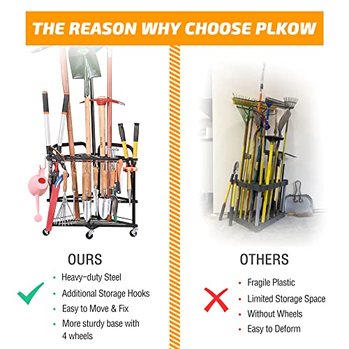 Garden Tool Organizer with Wheels and Storage Hooks (Corner Rack)