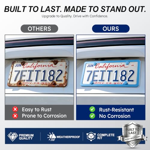 4 Holes Stainless Steel License Plate Frames (Blue)
