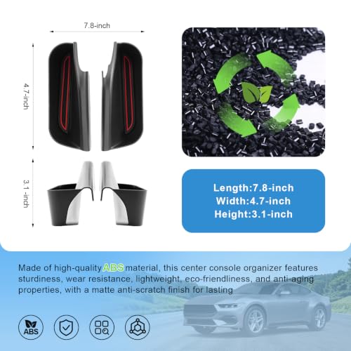 2Pack) 2024 2025 2026 Mustang Center Console Organizer Side Hook-Over, for Ford Mustang All Trims (EcoBoost/GT/Dark Horse), Durable&Anti-Slip ABS Console Tray 2025 2026 Mustang Accessories (Black - Side)
