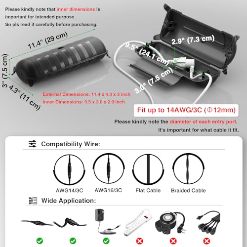 Outdoor Extension Cord Safety Cover (Black / Medium Box: 9.5" L x 3" W x 2.9" H)