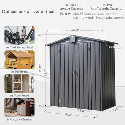Domi Outdoor Storage Shed 5'x3 (5' x 3' Gable Roof / Dark Gray)