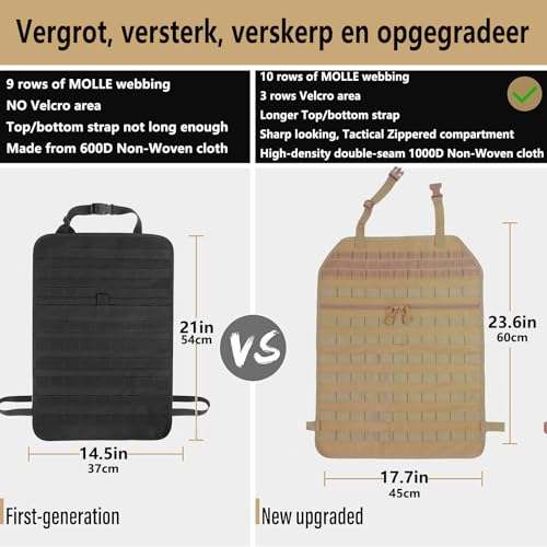Universal Tactical Seat Back Organizer Vehicle Molle Panel Organizer Storage Bag with 5 Detachable Molle Pouch for All Vehicel Such as Jeep (Upgraded-B-Khaki)