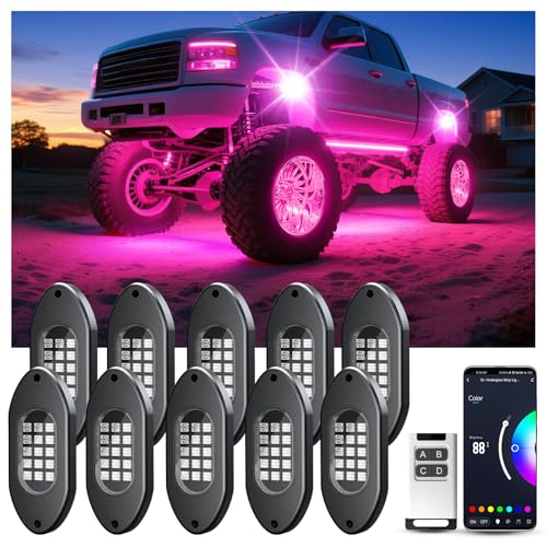 LED RGB Rock Lights for Trucks 10 Pods with APP and Remote Control (RGB / 10 Pods)